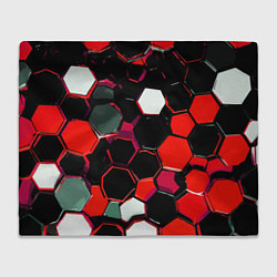 Плед флисовый Красно-белые шестиугольники на чёрном фоне, цвет: 3D-велсофт