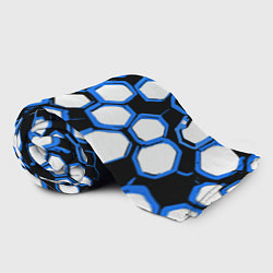 Плед флисовый Бело-синие шестиугольники на чёрном фоне, цвет: 3D-велсофт — фото 2