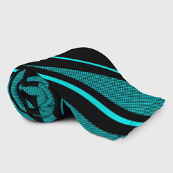 Плед флисовый Sport чёрный и неоновый голубой абстракция с полос, цвет: 3D-велсофт — фото 2
