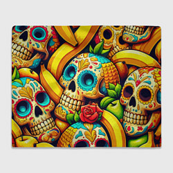 Плед Colorfull skulls and bananas - pop art pattern