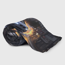 Плед флисовый БМВ в вечернем городе, цвет: 3D-велсофт — фото 2