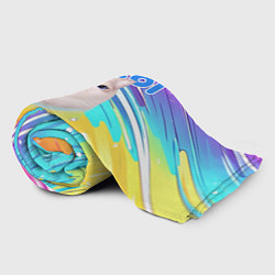 Плед флисовый Inzoi кошечка на радужном фоне, цвет: 3D-велсофт — фото 2