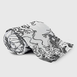 Плед флисовый Татуировка дракона на белом, цвет: 3D-велсофт — фото 2