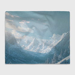 Плед флисовый Снежный горный хребет светло-голубой, цвет: 3D-велсофт