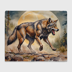 Плед Волк бежит на фоне луны