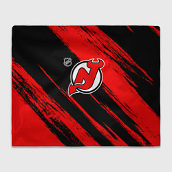 Плед флисовый Нью Джерси Девилз - красные потертости, цвет: 3D-велсофт