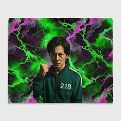 Плед флисовый Игра в кальмара - игрок 218 с кулаком, цвет: 3D-велсофт