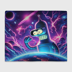 Плед флисовый Bender in neon space - cartoon Futurama, цвет: 3D-велсофт