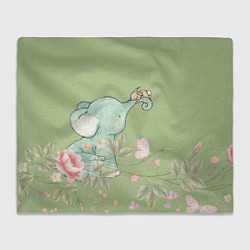 Плед Слоненок с зайчиком в цветах на зеленом