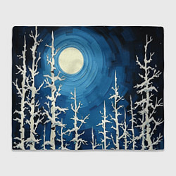 Плед флисовый Полнолуние и берёзы акрилом, цвет: 3D-велсофт