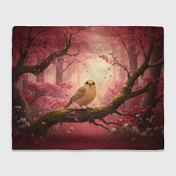 Плед Желтая птица в розовом цветущем лесу