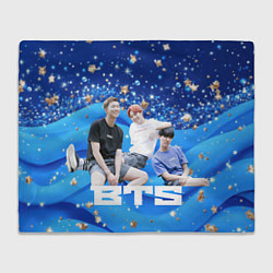 Плед BTS голубые волные и золотые звезды
