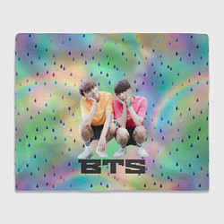 Плед флисовый BTS на фоне капель, цвет: 3D-велсофт
