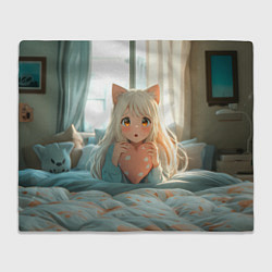 Плед Аниме девушка в кровати с сердцем