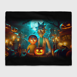 Плед Morty and Rick with pumpkin - neon halloween