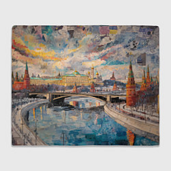 Плед Зимняя Москва с абстрактным небом