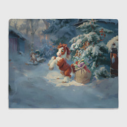 Плед Лошадка с подарками в лесу