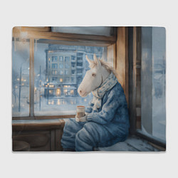 Плед Лошадка пьет кофе на подоконнике