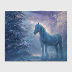 Плед Белая лошадь на фоне салюта