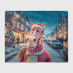 Плед Лошадь на фоне новогодней улицы