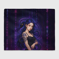 Плед Девушка с тату на руке и пурпурная змея