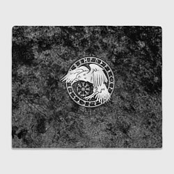 Плед Ворон в круге рун и компас вегвизир