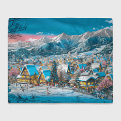 Плед Новогодняя деревушка в горах