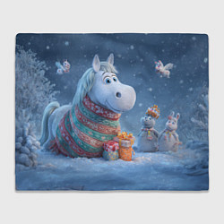 Плед Новогодняя лошадь с подарками