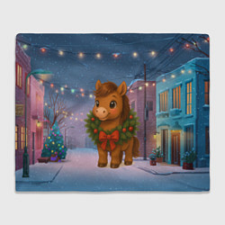 Плед флисовый Лошадка с новогоднем венком 2026, цвет: 3D-велсофт