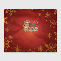 Плед Новогодняя лошадка 2026 на красном фоне