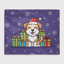 Плед флисовый Новогодняя собачка с подарками, цвет: 3D-велсофт