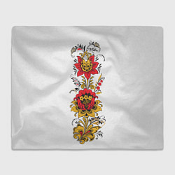 Плед флисовый Хохлома: цветы, цвет: 3D-велсофт