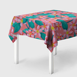 Скатерть для стола Плюмерии на персиковом фоне, цвет: 3D-принт — фото 2