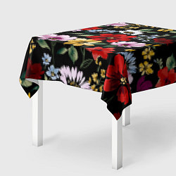 Скатерть для стола Цветы на черном фоне паттерн, цвет: 3D-принт — фото 2