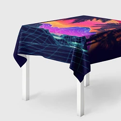 Скатерть для стола Тропический остров с пальмами ретро иллюстрация, цвет: 3D-принт — фото 2