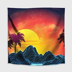 Скатерть для стола Тропический остров на закате ретро иллюстрация, цвет: 3D-принт
