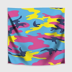 Скатерть для стола Камуфляж: голубой/розовый/желтый, цвет: 3D-принт