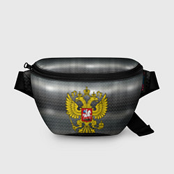 Поясная сумка Герб России на металлическом фоне, цвет: 3D-принт