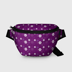 Поясная сумка Узор цветы на фиолетовом фоне