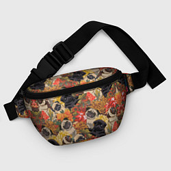 Поясная сумка Мопсики Цветочки, цвет: 3D-принт — фото 2
