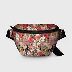 Поясная сумка Корги & Цветы, цвет: 3D-принт