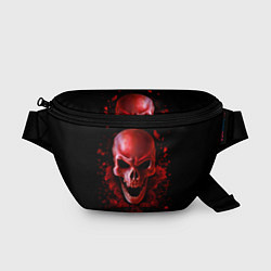 Поясная сумка Красный череп в кровавых розах, цвет: 3D-принт