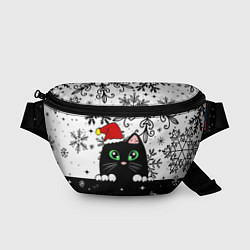 Поясная сумка Новогодний кот в колпаке Санты