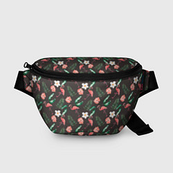 Поясная сумка Фламинго и цветы паттерн
