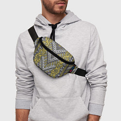 Поясная сумка Абстрактный узор в стиле дудл Желтый, серый и белы, цвет: 3D-принт — фото 2