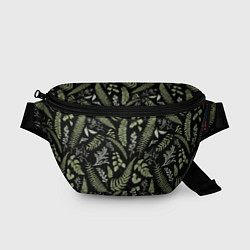 Поясная сумка Зелёные листья папоротника на черном фоне, цвет: 3D-принт