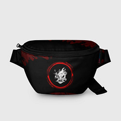 Поясная сумка Символ Cyberpunk 2077 и краска вокруг на темном фо
