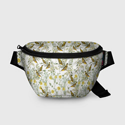 Поясная сумка Цветы Жёлтые С Птицами, цвет: 3D-принт