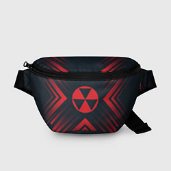 Поясная сумка Красный Символ Fallout на темном фоне со стрелками