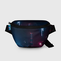 Поясная сумка Неоновый ночной город - Тёмно-розовый, цвет: 3D-принт